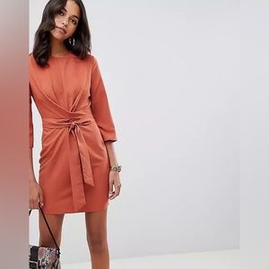 Asos Design Tie Wrap Around Mini Dress in Rust